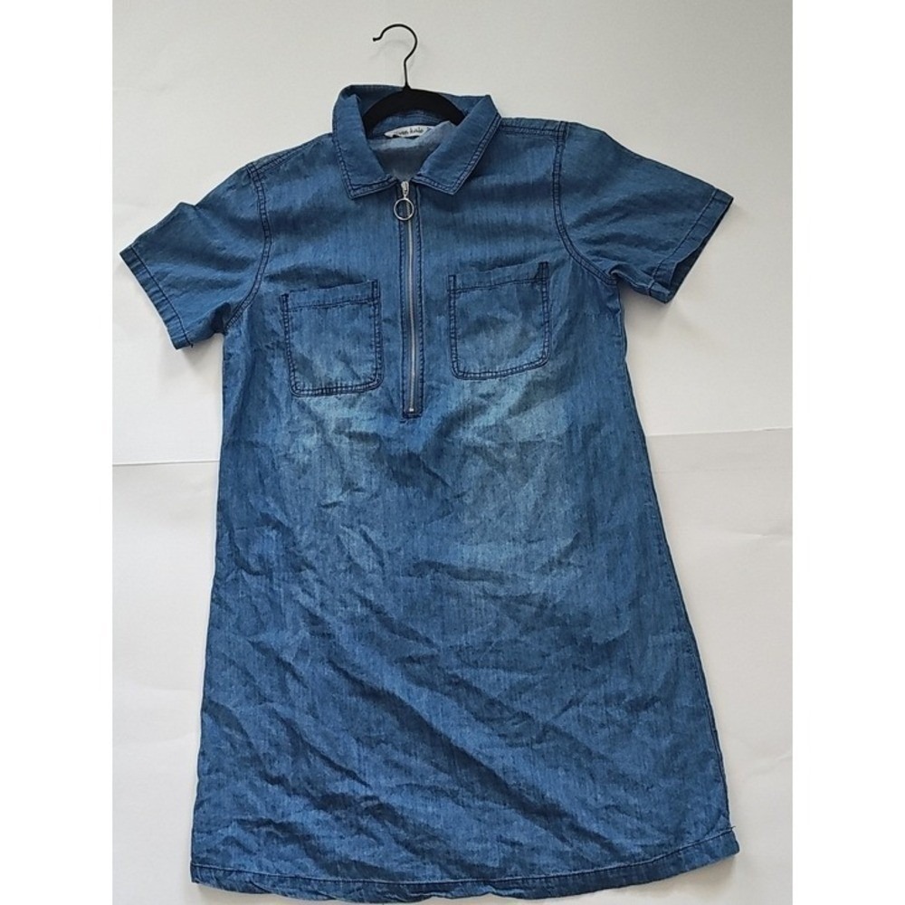 Women Given kale Blue Denim Chambray Dress Short Size Medium Casual simple